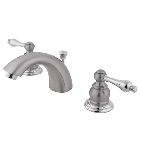 Kingston Brass Victorian Mini-Widespread 4 in. Centerset 2-Handle Bathroom Faucet with Plastic Pop-Up in Brushed Nickel/Polished Chrome