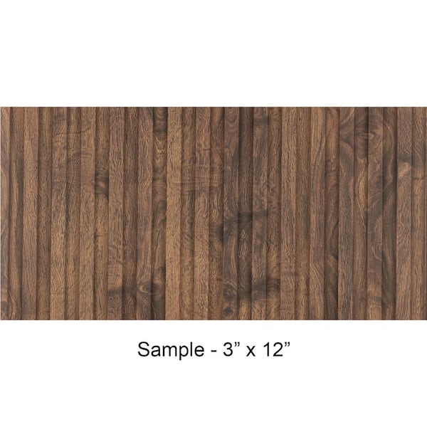 FROM PLAIN TO BEAUTIFUL IN HOURS Take Home Sample - Small Slats 5/16 in. x 0.25 ft. x 1 ft. Brown Glue-Up Foam Wood Wall Panel (1-Piece/Pack)
