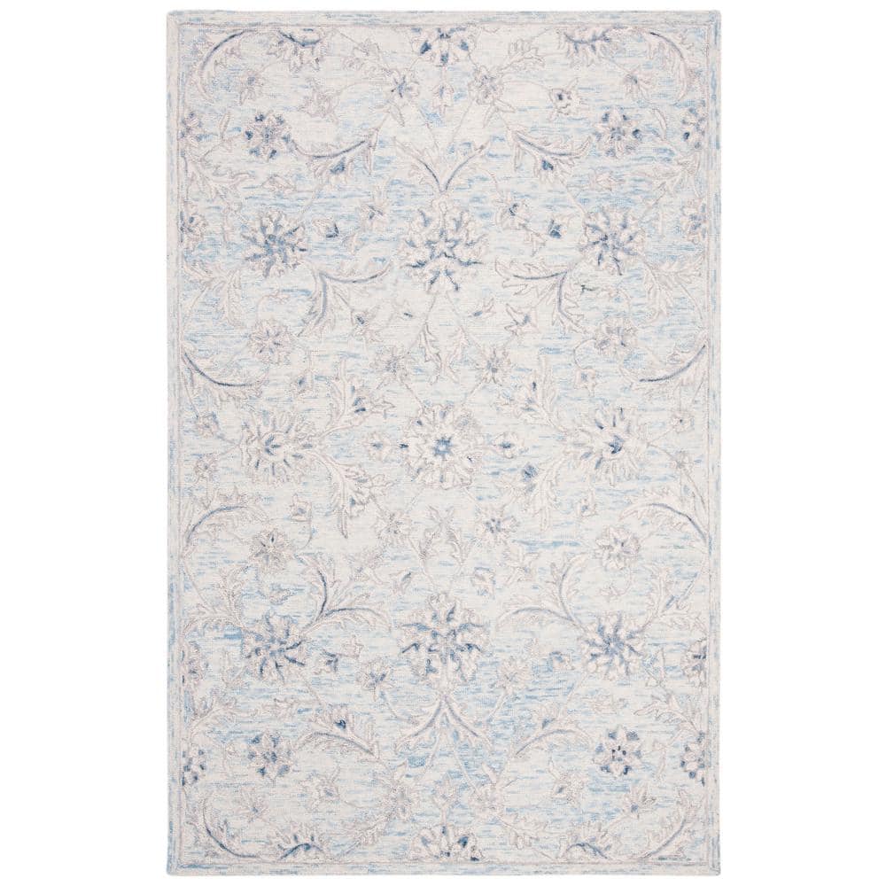 Light Blue Ivory Hand-Tufted Wool 4' x 6' Area Rug