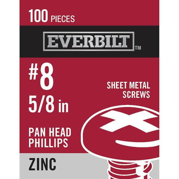 Everbilt #8 x 5/8 in. Phillips Pan Head Zinc Plated Sheet Metal Screw (100-Pack)