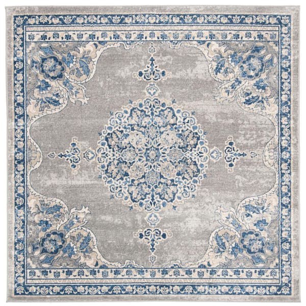 SAFAVIEH Brentwood Light Gray/Blue 7 ft. x 7 ft. Square Medallion Floral Distressed Area Rug
