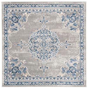 Brentwood Light Gray/Blue 9 ft. x 9 ft. Square Distressed Medallion Floral Area Rug