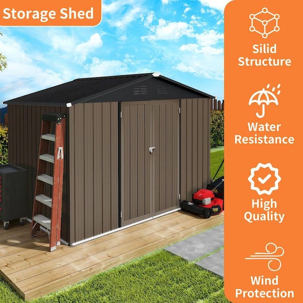 ToolCat 8 ft. D x 6 ft. W Metal Garden Shed, Brown/Black