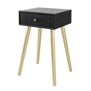 15.7 in. Black/Gold Rectangle Wood End Table