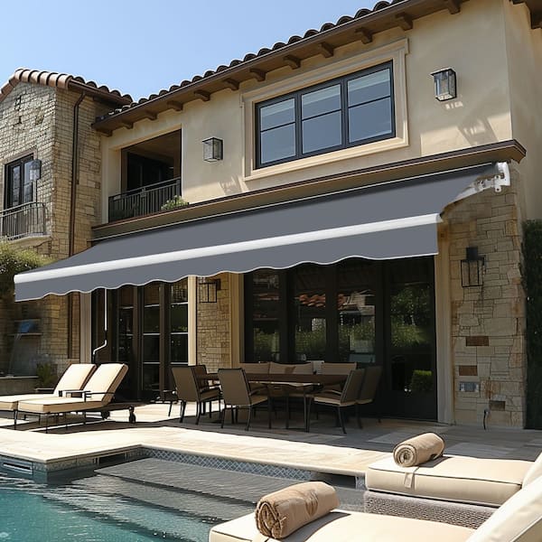 13 ft. Outdoor Retractable Awning Patio Sun Shade with UV Protection (96 in. Projection) in Gray