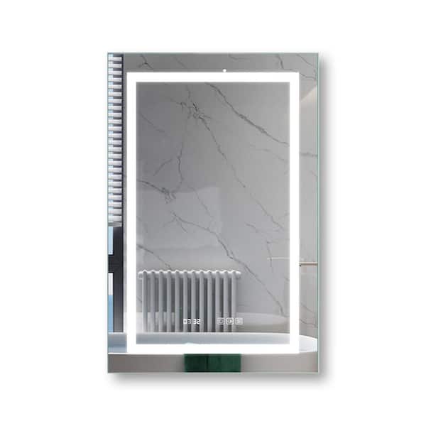 ES-DIY 24 in. W x 36 in. H Small Rectangular Frameless Anti-Fog Wall Bathroom Vanity Mirror in Sliver