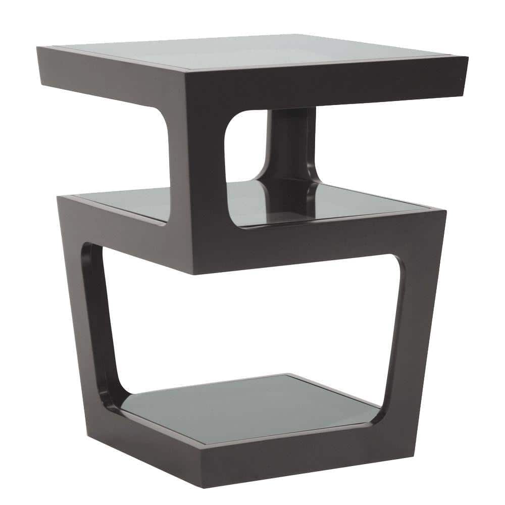 Black Modern End Table with 3-Tiered Glass Shelves