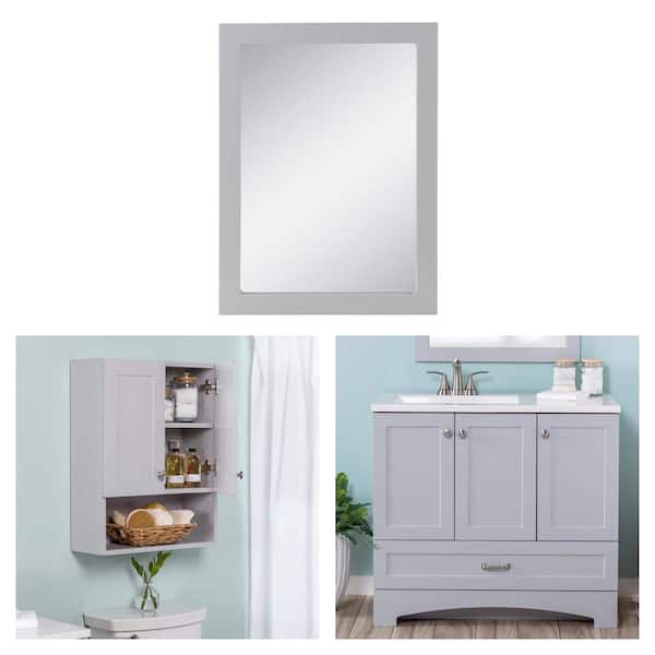 Lancaster 37 in. W Shaker Vanity in Pearl Gray and 20 in. Gray Mirror and 21 in. Gray Storage Cabinet Combo