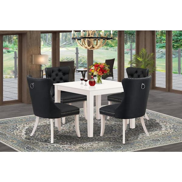 East West Furniture 5-Piece Linen White Finish Solid Wood Top - Square Upholstered Dining Room Set - Seats 4