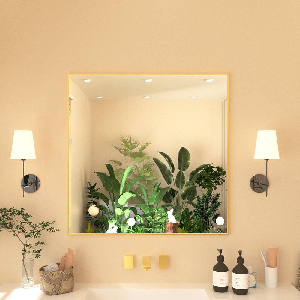 Tsuki 30 in. W x 30 in. H Rectangular Framed Wall Bathroom Vanity Mirror in Brushed Gold price history on PriceWatchPro
