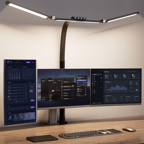 30 in. Black Large Desk Lamps, Architect Desk Lamp with Clamp, 24W Ultra Bright LED Desk Light Stepless Dimming