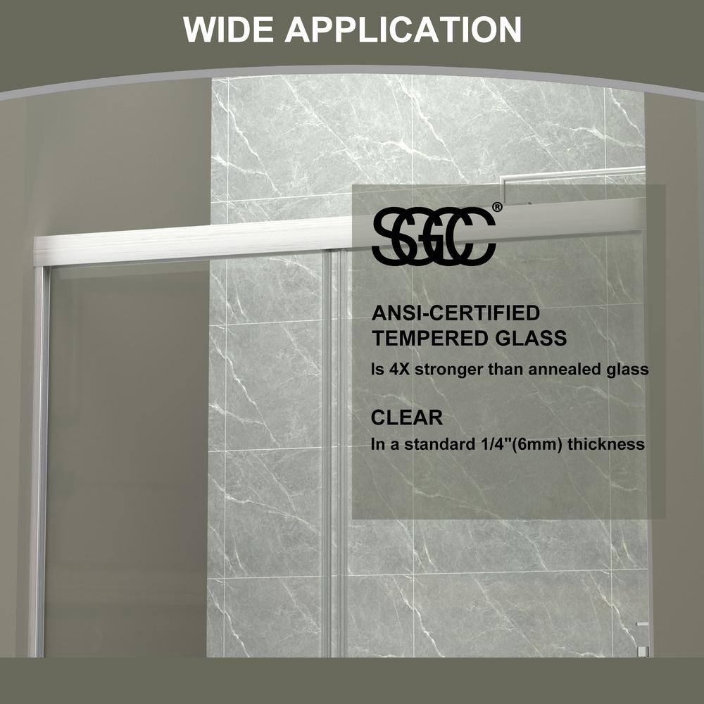 54" Brushed Nickel Framed Sliding Shower Door with Clear Glass
