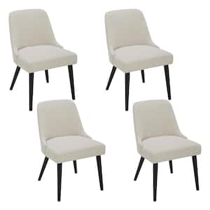 Leo Linen Solid Wood Dining Chairs with Fabric Seat for Kitchen and Dining Room (Set of 4)