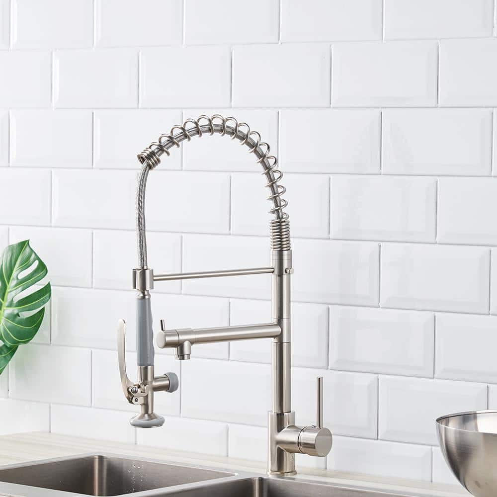 Brushed Nickel Commercial Pull-Down Kitchen Faucet with Sprayer