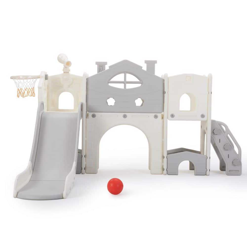 8 in 1 Toddler Slide Set, Indoor Slide with Basketball, Telescope, Tunnel and Storage, Gray price history on PriceWatchPro