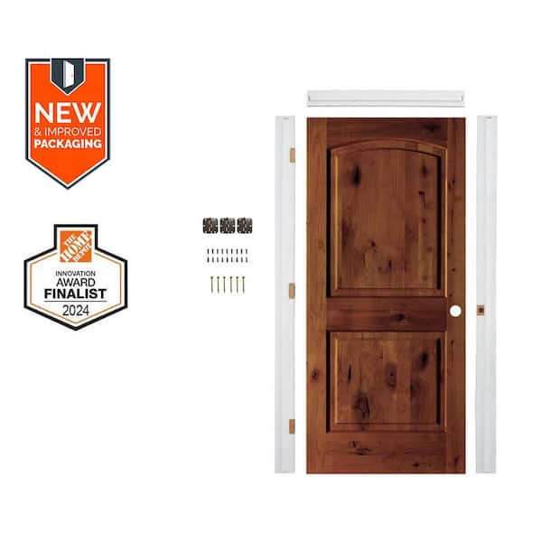 Krosswood Doors Assembly Required 28 in. x 80 in. Alder 2-Panel Left-Hand Arch Red Chestnut Stain Wood Interior Door Kit w/Separate Jamb