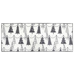 Black and White 2 ft. x 5 ft. Christmas Trees Area Rug