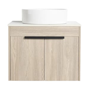 23.6 in. W x 18.9 in. D x 23 in. H Modern Float Bath Vanity in White Oak with Ceramic Top, Soft Close Door, Single Sink