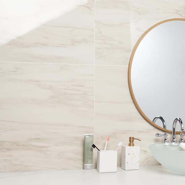 Saroshi Dolomite Snow 23.62 in. x 23.62 in. Polished Marble Look Porcelain Floor and Wall Tile (15.5 sq. ft./Case)