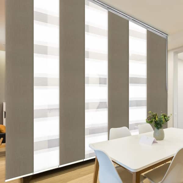 EMOH Rainy Sand 110 in. - 153 in. W x 94 in. L Adjustable Light Filtering 7-Panel Satin Nickel Panel Track 23.5 in. Slates