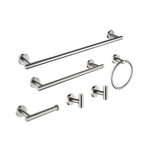 6-Piece Bath Hardware Set with Towel Bar, Toilet Paper Holder, Towel Ring, and 2 Hooks in Brushed Nickel