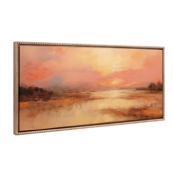 Kate and Laurel Sylvie Peach Landscape 1-Piece Gold Framed Canvas Art Print, 18.00 in. x 40.00 in.