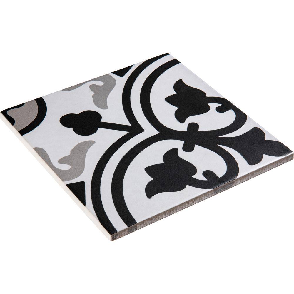 Bliss 8" Black and White Porcelain Patterned Tile