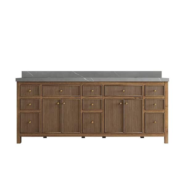 Willow Collections Sonoma Teak 84 in. W x 22 in. D x 36 in. H Double Sink Bath Vanity in Dark Teak with 2" Piatra Quartz Top