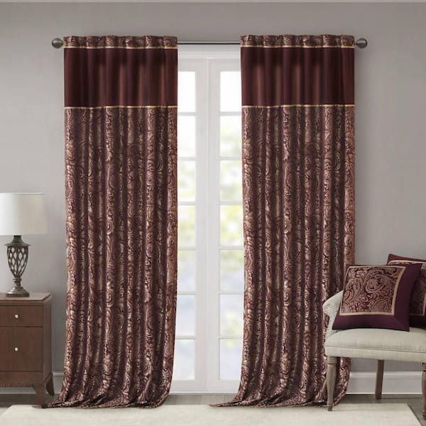 Madison Park Churchill Burgundy Paisley Polyester 50 in. W x 108 in. L Light Filtering 2-Piece Rod Pocket and Back Tabs Curtain