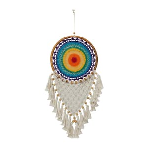 Multi Colored Macrame Handmade Intricately Woven Dreamcatcher Wall Decor with Beaded Fringe Tassels