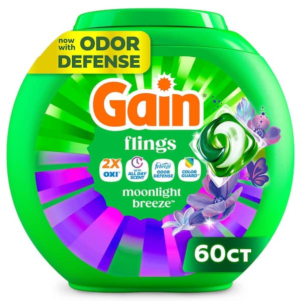 Flings Oxi Boost and Febreeze 3 in 1 HE Moonlight Breeze Scent Laundry Detergent Pods (60-Count)