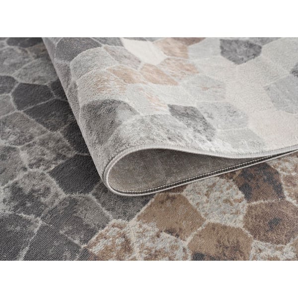 Havana 2' x 2' (Exact Size: 2'3" x 2') Geometric Indoor Doormat Rug, Grey Beige, Contemporary