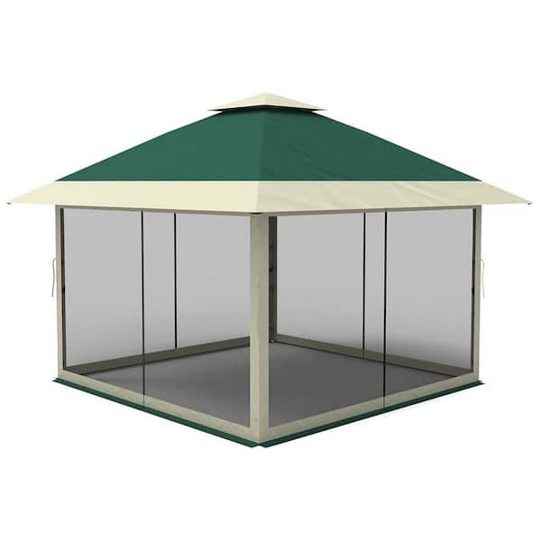 Garvee 13 ft. x 13 ft. Double Roof Instant Pop Up Gazebo Canopy Tent Sun Shelter in Green with Netting and Adjustable Height