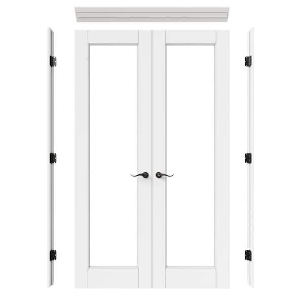 48 in. x 80 in. 1-Lite Clear Glass Universal White Solid Core Glass Double Prehung French Door Plus Quick Assemble Jamb