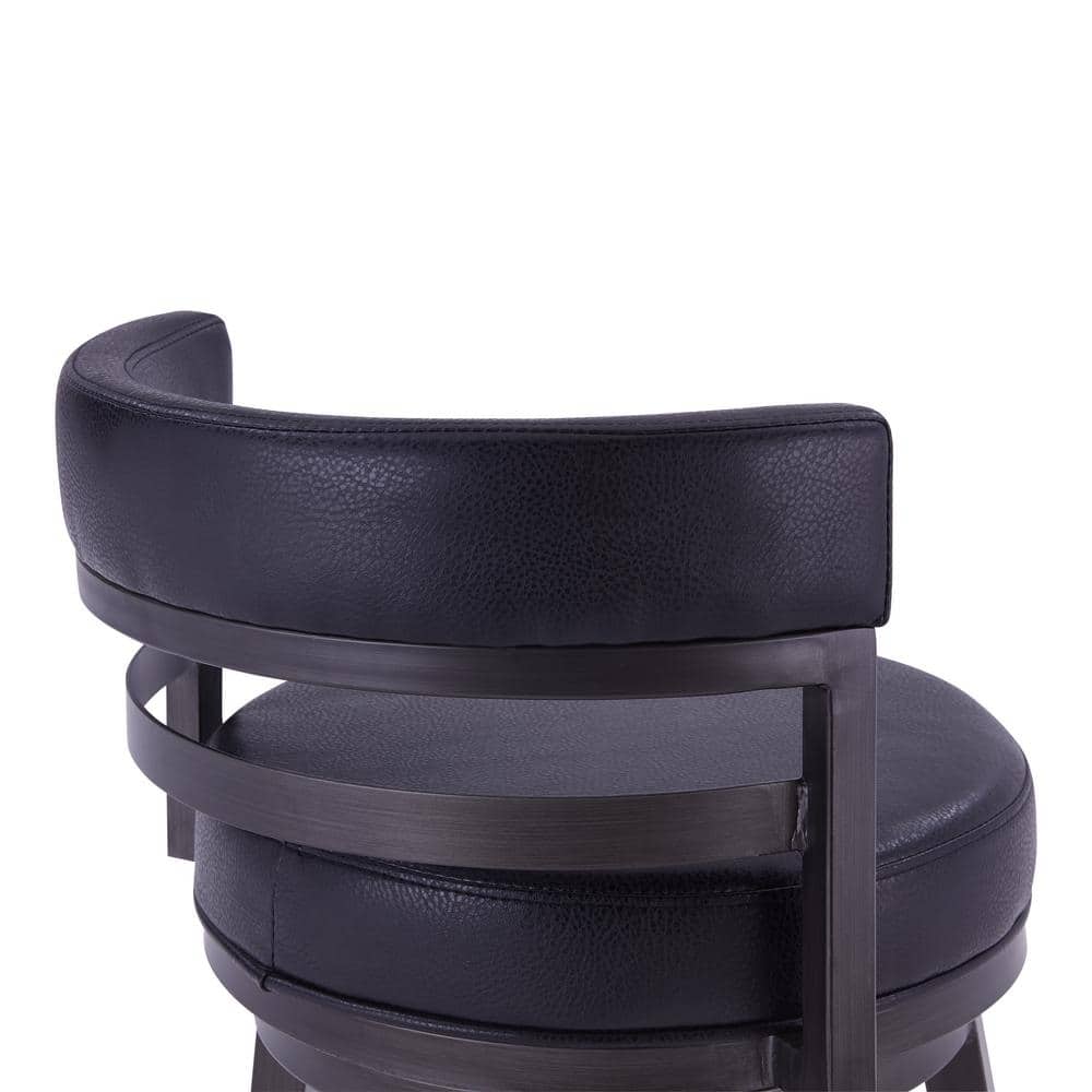Black Faux Leather Swivel Counter Stool with Metal Frame