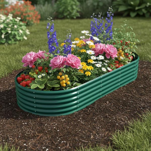 Green 96 in. x 36 in. x 24 in. Oval Galvanized Steel Raised Garden