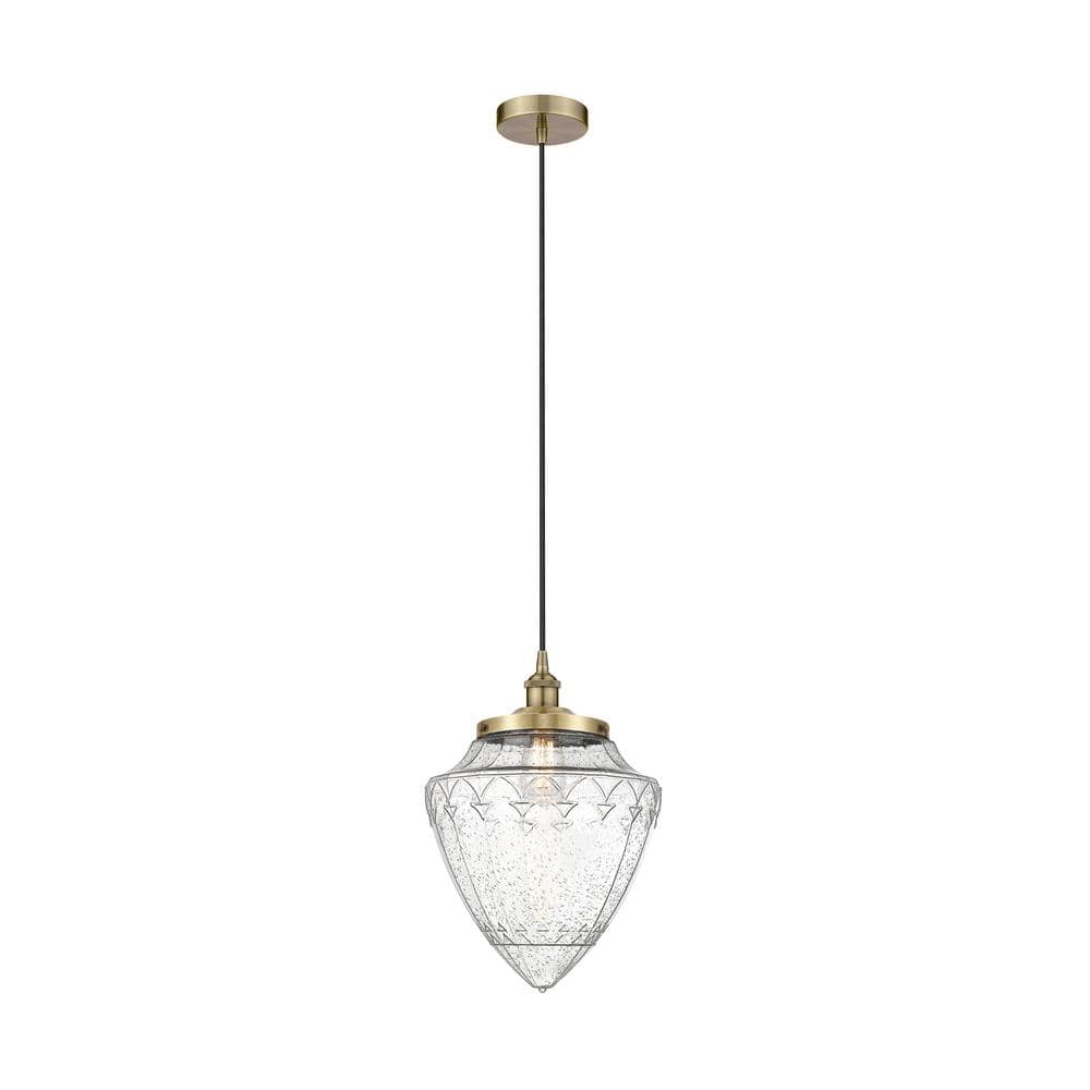 Bullet 100-Watt 1-Light Antique Brass Standard Mini Pendant Light with Seeded Glass Shade, No Bulbs Included price history on PriceWatchPro