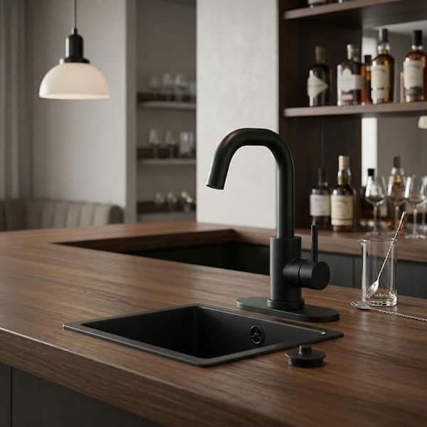 Single Handle Bar Faucet with 360° Spout Swivel in Matte Black (Deckplate Included)