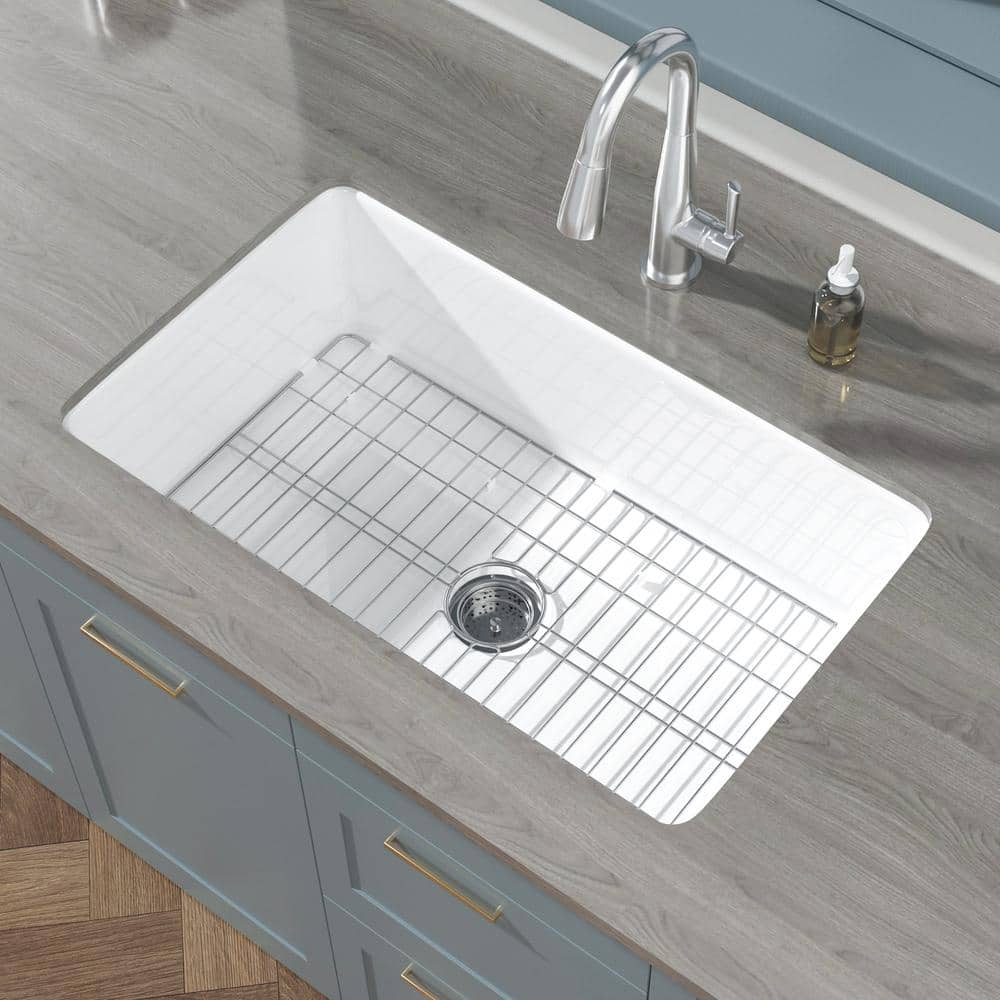32'' White Fireclay Single Bowl Undermount Kitchen Sink