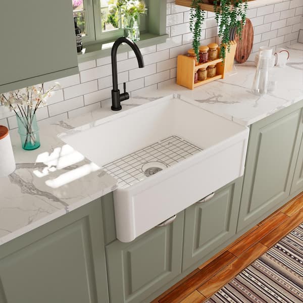Apron Farmhouse Sink Undermount Kitchen Sinks Ceramic w/ Strainer
