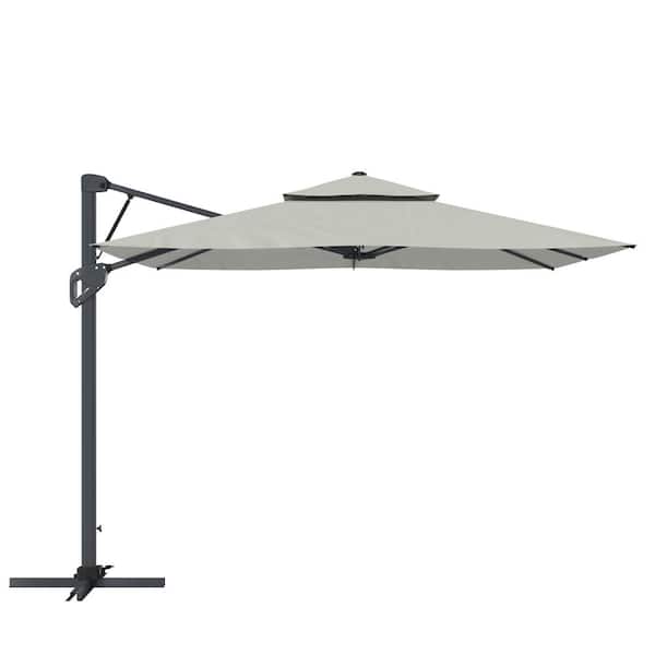 Clihome 10 ft. Patio Square Pneumatic Lever Cantilever Umbrella in Gray with Crank (Without Base)