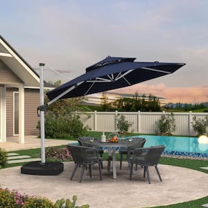 11 ft. Octagon High-Quality Aluminum Cantilever Polyester Outdoor Patio Umbrella with Wheels Base, Navy Blue