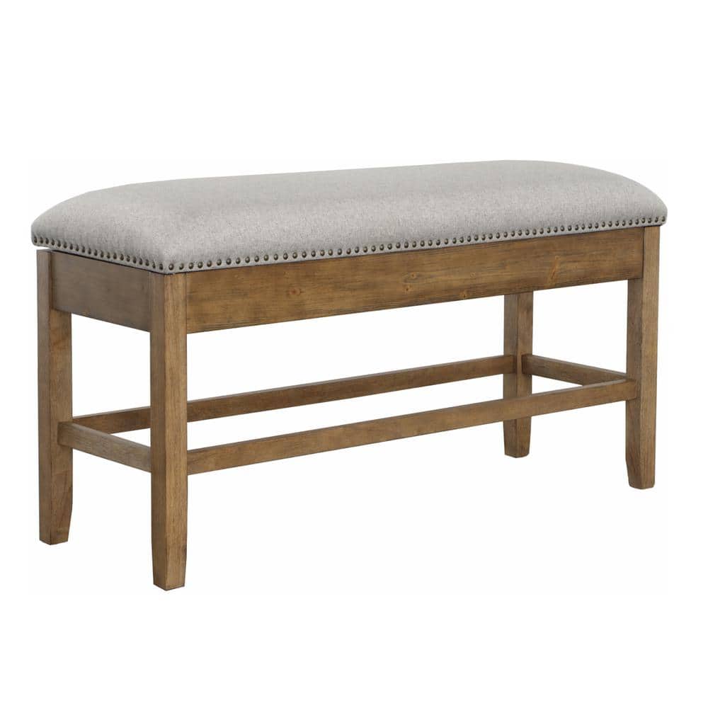 Grayson White Marble and Driftwood Counter Height Dining Set with Storage Bench