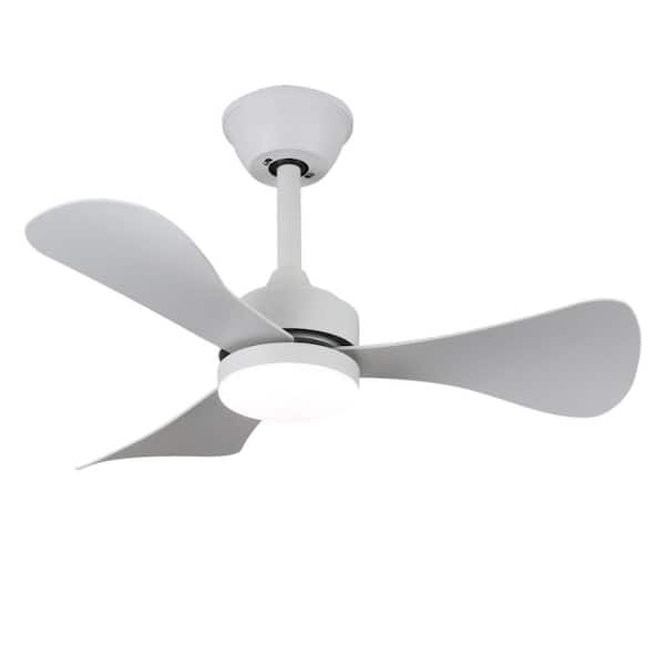 Keazile 28 in. White Modern Downrod Mount Ceiling Fan with LED Light, 3-ABS Blades, DC Motor, 6-Speed Reversible for Bedroom