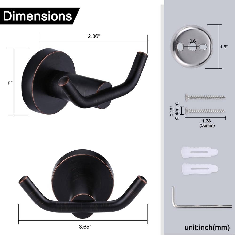 Oil Rubbed Bronze Stainless Steel Wall-Mounted Double Robe Hook