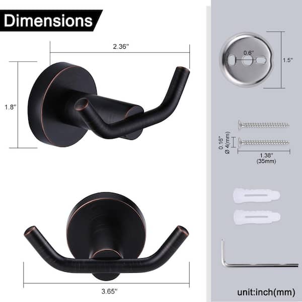 Double Robe Hook 304 Stainless Steel in Oil Rubbed Bronze