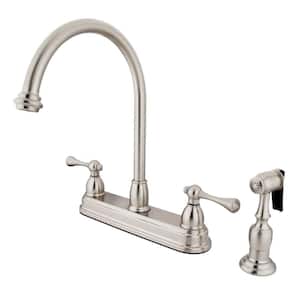 Vintage 2-Handle Deck Mount Centerset Kitchen Faucets with Side Sprayer in Brushed Nickel