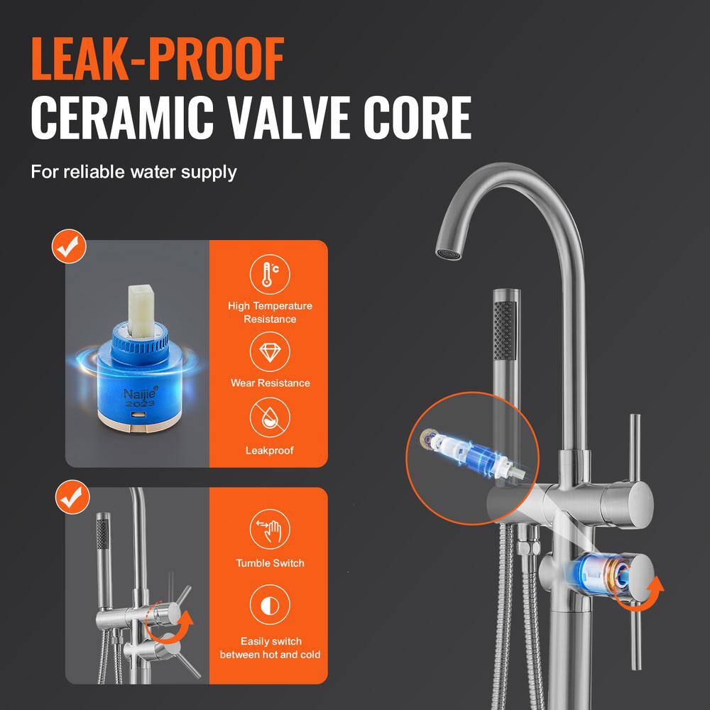 Brushed Nickel Freestanding Bathtub Faucet with Hand Shower