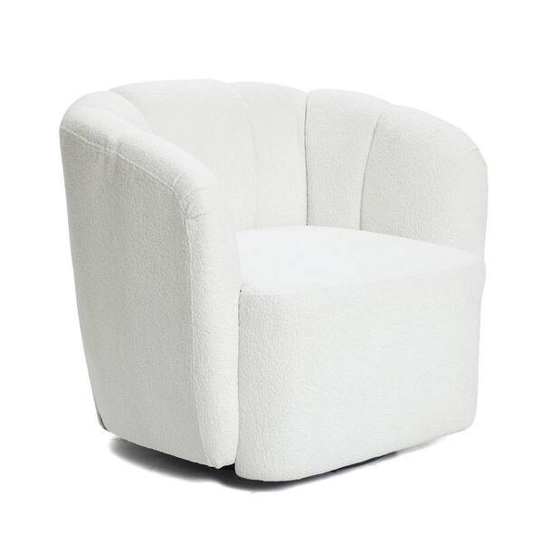 ★TOUT Y EST★ Halfback Ivory 21hfbg02 LuxenHome Modern Ivory Upholstered Boucle Swivel Barrel