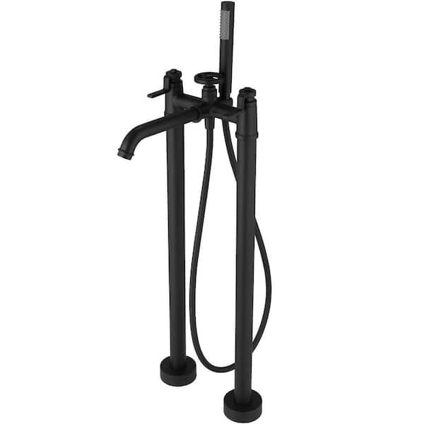 HOMEMYSTIQUE Single Handle Freestanding Tub Faucet with Hand Shower in Matte Black